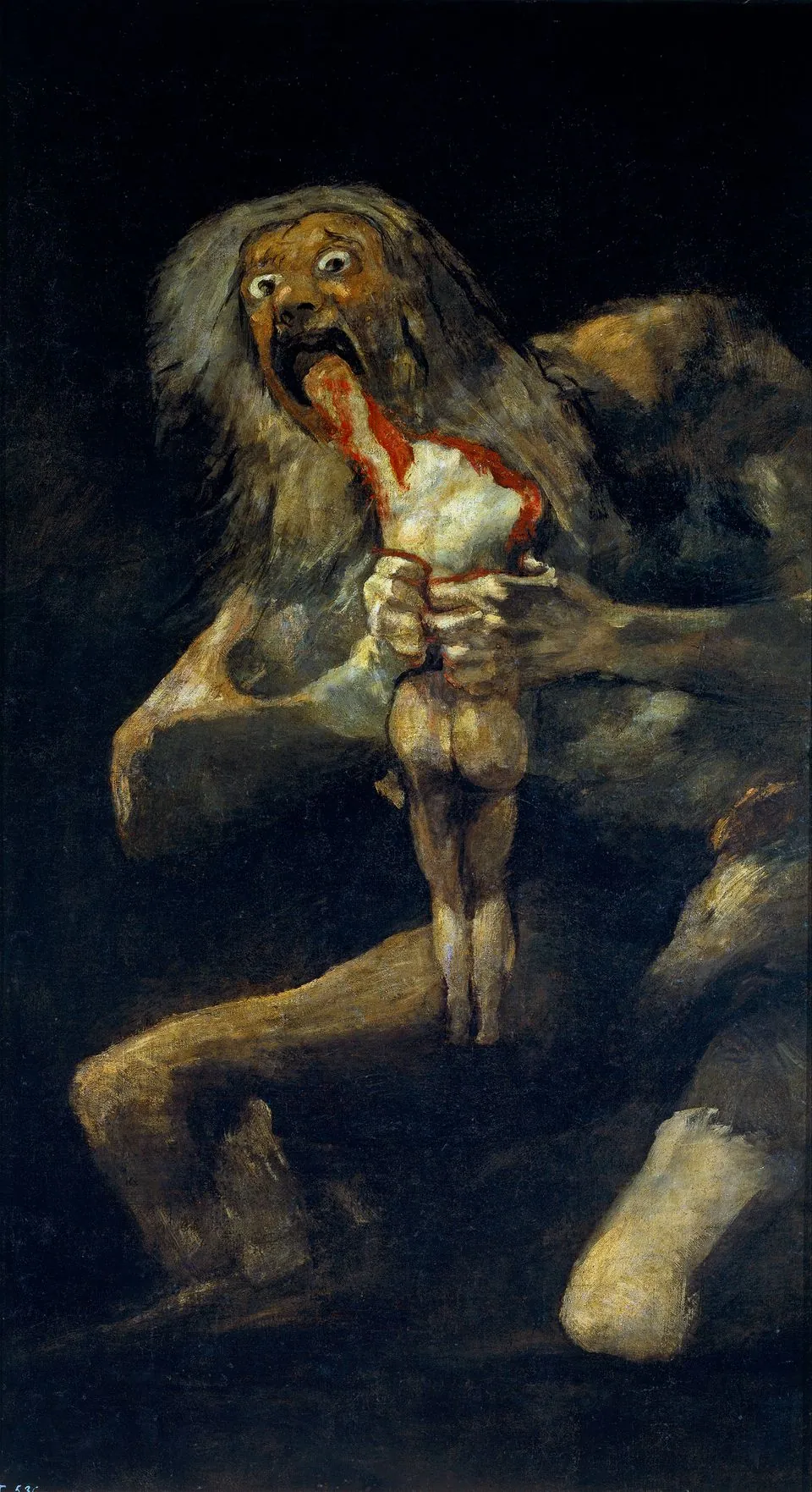 Goya’s Saturn: a wild-eyed giant in darkness devours a headless body.